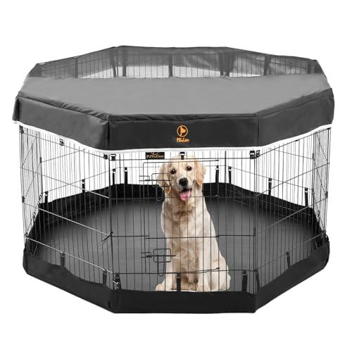 PJYuCien-8-Panel-24-W-x-36-H-Foldable-Exercise-Metal-Pet-Playpen-with-Door-Bottom-Pad-and-Top-Cover-Dog-FencePuppy-PenRabbit-YardSmall-Animal-Kennels-IndoorOutdoor - Cucciolini Doodles PJYuCien-8-Panel-24-W-x-36-H-Foldable-Exercise-Metal-Pet-Playpen-with-Door-Bottom-Pad-and-Top-Cover-Dog-FencePuppy-PenRabbit-YardSmall-Animal-Kennels-IndoorOutdoor