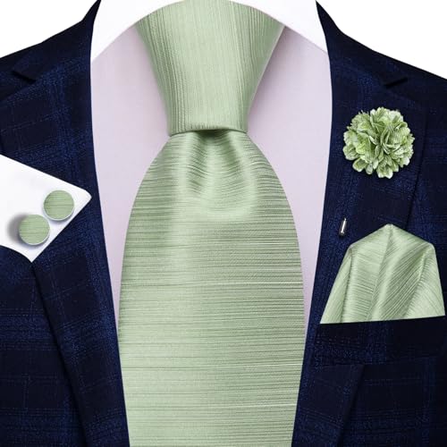 Image of Hi-Tie Men Silk Ties Set with Flower Lapel Pin Necktie Pocket Square Cufflinks for Tuxedo Wedding Business