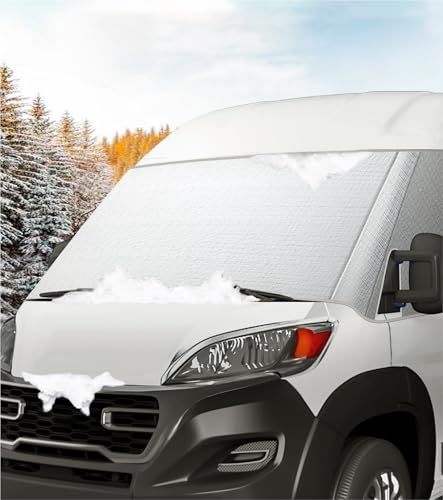 VANNCAMP Windshield Cover for Ram ProMaster 2014-2024, Thick Oxford Front Window Sunshade, Class B Windshield Cover for Ice & Snow, Gray with Mirror Cutouts