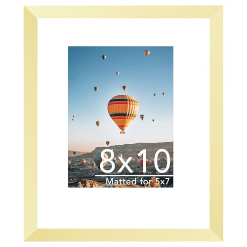 Image of 8x10 Picture Frame Gold with 5x7 Mat for Wall Hanging or Tabletop, Display Photo 5x7 with Mat or 8x10 without Mat, 8 by 10 Wall Gallery Poster Photo Frame with Shatter Resistant Plexiglass, Gold