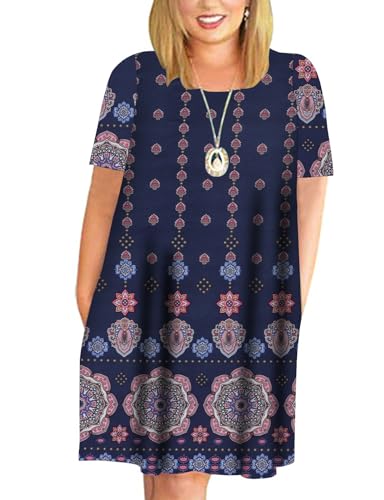 Image of Kancystore Women's Plus Size Summer Dresses Short Sleeve Casual T-Shirt Swing Dress with Pockets