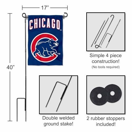 Drapeau de jardin Chicago Baseball Bear et support en métal premium - 3