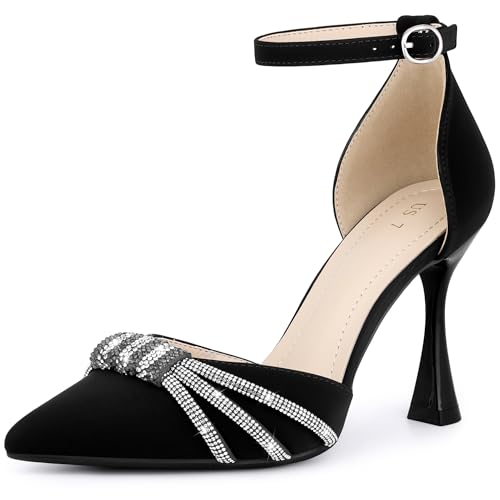 Perphy Pointed Toe Ankle Strap Rhinestone Stiletto High Heel Pumps for Women