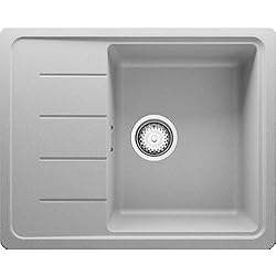 Fregadero Resina Gris Fregadero Cocina 62 x 50 cm, Fregadero Granito Un Seno + Sifón Clásico, Fregadero Empotrado con Escurridor Copenhagen 620 de Primagran, Gris