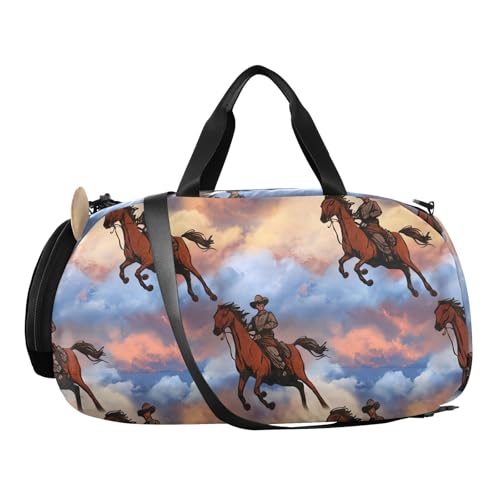 Cowboy on Horseback Kids Duffle Bag,Sports Gym Bag with Shoe Compartment Travel Duffel Bags for Boys and Girls2