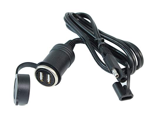 My Cable Mart 3ft SAE Motorcycle 2 Port USB Port (2.1A) Charger Adapter 12-24v Battery