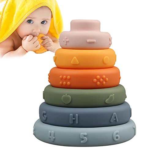 Image of Majobee Baby Sensory Stacking Toys Rings, Montessori Infant Blocks Toys for Educational Developmental Toddler 1-3 Learning Activities, Baby Girls Boys Gifts for 6 9 12 18 Month One Year Old Newborn