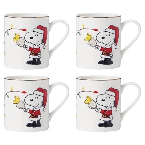 Lenox Snoopy Christmas Mugs, Set of 4, 4 Count, Multi Cover