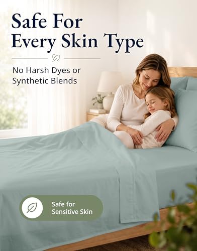LANE LINEN Twin XL Fitted Sheet - 100% Organic Cotton 2 Pc Set (1 Fitted Sheet, 1 Pillowcase), Percale Weave, Lightweight, Soft, Breathable, Fits Mattress Upto 15" Deep - French Blue (No Flat Sheet) — view 7