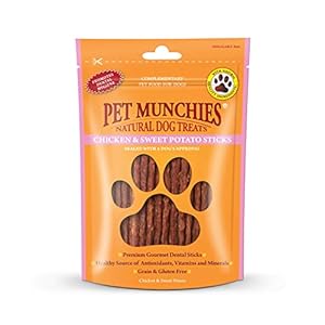 Pet Munchies Chicken and Sweet Potato Dog Treats, Healthy Grain Free Dental Sticks with Natural Real Meat 90g