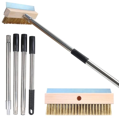 TIHOOK Cepillo para horno de pizza, 148 cm, cepillo de limpieza para piedra para pizza con rascador, cepillo para barbacoa de latón, herramienta de limpieza para barbacoa, accesorios para horno de