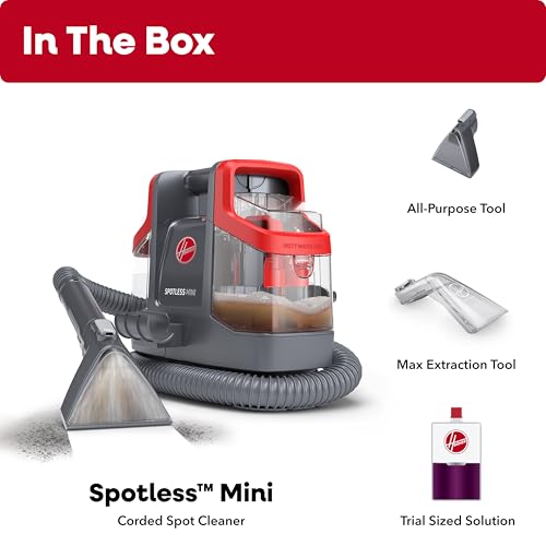 Image of Hoover Spotless Mini Portable Spot Cleaner FH12300, Carpet and Upholstery Cleaner for Stairs, Furniture, Pet Messes and Cars, Compact Design, Easy Fill Tank, Self-Cleaning Hose, Lightweight