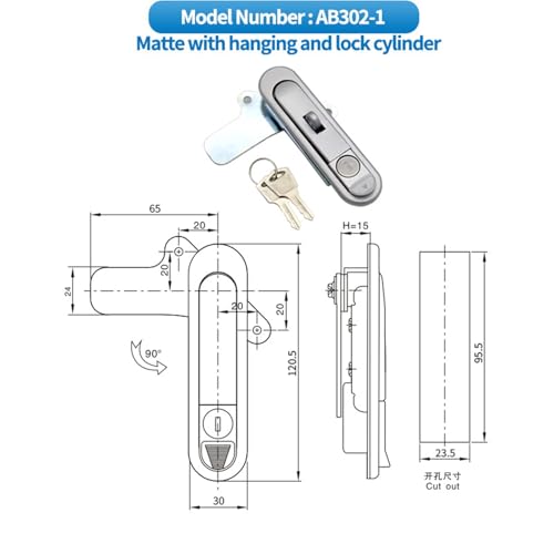 Serrure plate AB302-1 pour armoire de commande et boîte de distribution d'atelier - 3