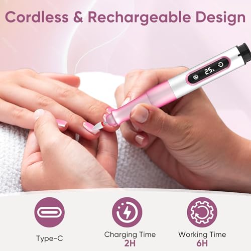 Oukzon Nagelfräser Kabellos, 13 in 1 Elektrische Nagelfeile Fräser für Gelnägel, Nagelfräser für Gelnägel 25000 U/Min, USB Wiederaufladbare Maniküre Set Elektrisch, 5 Gear Electric Nail Drill