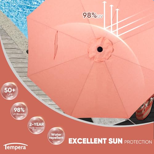 Image of Tempera Patio Market Outdoor Table Umbrella with Auto Tilt and Crank, Large Sun Umbrella with Sturdy Pole & Fade Resistant Canopy, Easy to Set
