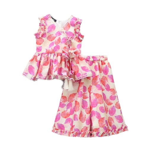 Image of Prawah Girls Printed Western Top and Orange Flared Palazzo for Girls 2 to 9 Years