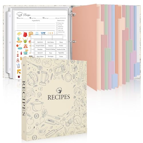 Recipe Binder 8.5x11 3 Ring, 1' Round Rings, Recipe Book to Write in Your own Recipes, Recipe Binder...