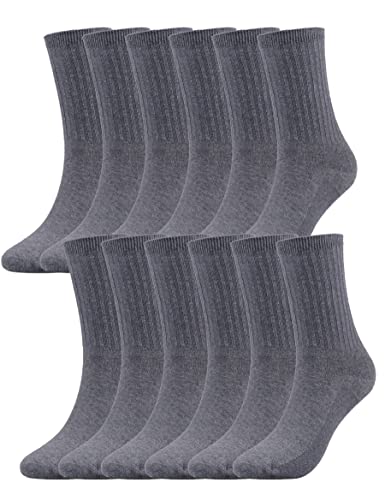 imagen de T.H.L.S - Calcetines unisex para niñas y niños pequeños y jóvenes, uniforme escolar, sin costuras, color negro, blanco, azul marino, paquete de 6, Gris oscuro, 14-16 Años