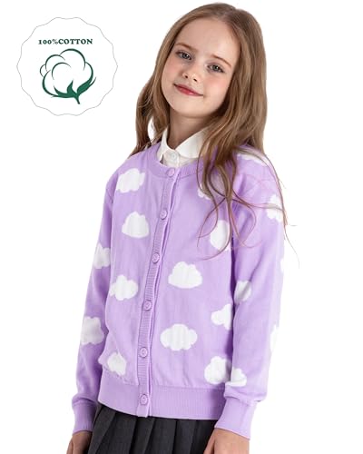 Image of BOBOYOYO Girls Cute Cardigan Cotton Girls Button Up Sweater Knit Jacket | Long Sleeve Crew Neck Kawaii Clothes for Casual School Wear