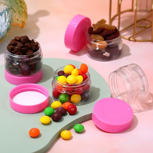 Image of Patelai 4 Pcs Plastic Jars Wide Mouth with Lids,1 Ounce,Pink | Travel Size for Creams Oils, Clear Round Storage Cosmetics Containers, Leak Proof Screw on Lids for Makeup Beauty DIY