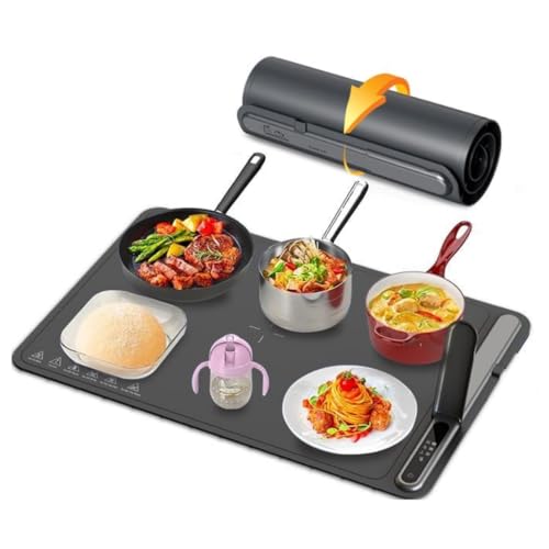 Plata 2.0 CELOX – Plaque Chauffante 500W, Enroulable & Portable, 6 Positions de 60 à120°C, Silicone Flexible - Utilisable sur Minuterie, ne se Rallume pas Automatiquement, 60x40cm + Sac.