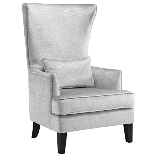 Tov Furniture The Bristol Collection Contemporary Velvet Upholstered Tall Living Room Parlor Chair with Nailhead Trim, Silver Croc -  TOV-A89