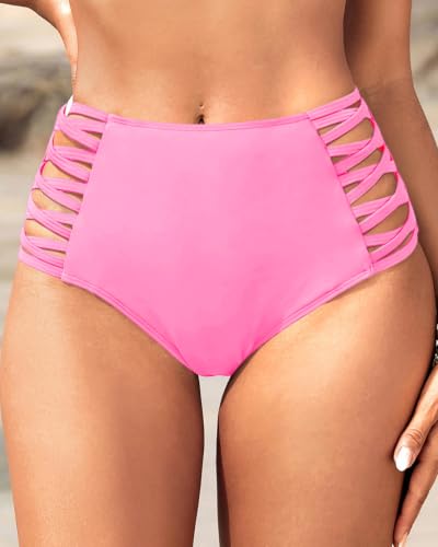 Image of Holipick Women High Waisted Bikini Bottoms Tummy Control Swimsuit Bottoms Strappy Swim Bottom