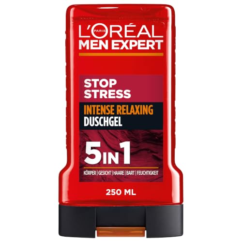 L'Oréal Men Expert Duschgel und Shampoo für Männer, Duschbad zur Reinigung von Körper, Haar und Gesicht, Herren Körperpflege für langanhaltende Frische mit aromatischem Duft, Stop Stress, 1 x 250 ml