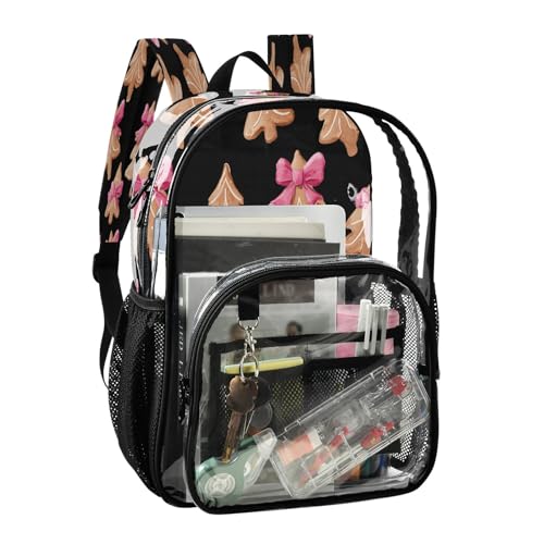 Clear Backpack for School Bow Christmas Tree Black Background Pattern Transparent Bookbag for Girls See Through PVC Boy Backpacks2