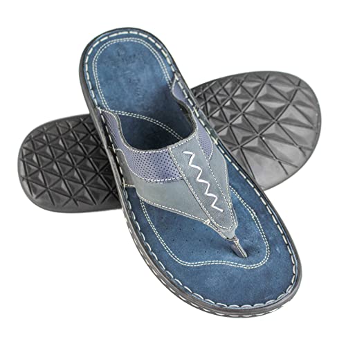 Zerimar Naturleder Flip Flops für Herren | Freizeitsandalen für Herren | Flip Flops für Herren Leder | Sommer-Ledersandalen | Herren Sandalen | Farbe Marineblau Größe 45