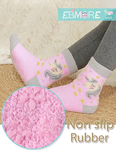 EBMORE Girls Kids Toddler Fuzzy Socks with Grips Non Slip Slipper Socks Crew Cabin Cozy Fluffy Warm Winter Socks 6 Pairs2