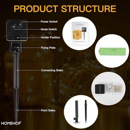Homehop Solar String of Lights 200 LEDs Decorative Waterproof Lamp for Outdoor,Home, Garden, Balcony, Christmas Decorations Party Decor with 8 Lighting Modes (ABS Pack of 4)