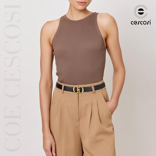 CESCOSI Women Leather Belts with Gold Buckle Casual Fashion Waist Belt for Jeans Pants Dresses2