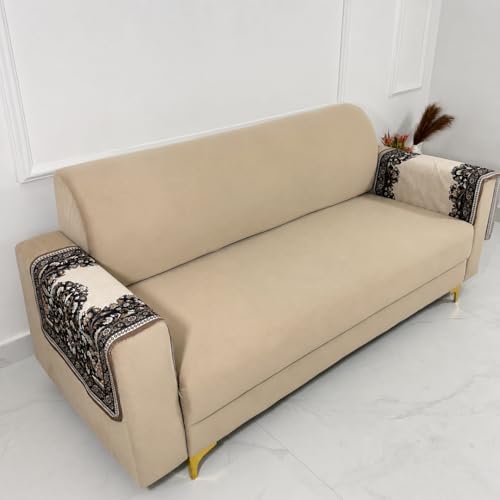 Image of Homerz Premium 'Maharaja Paradise Series' Sofa Cover | Net Fabric Sofa Cover | Washable, Anti-Dust Backed & Wrinkle Resistant Cover (Beige Empress, 2 pc Armrest, Armrest)