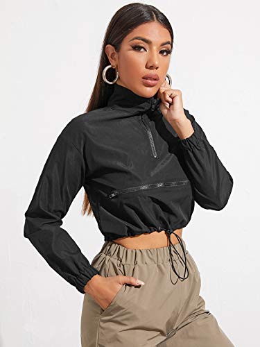 Floerns Women's Half Zip Long Sleeve Drawstring Hem Cropped Jacket Windbreaker3