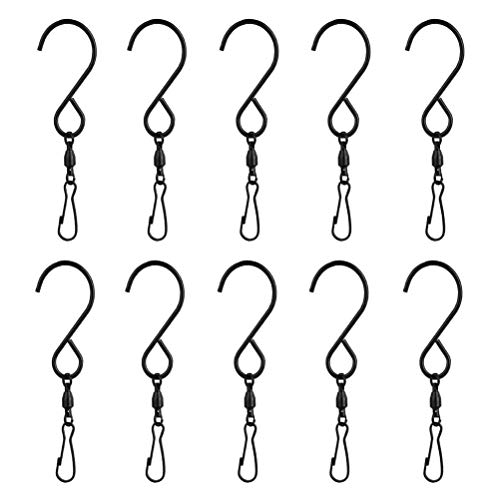 Spinning Windspielen Haken Clips,10 Pack Schwenkbare Haken-Clips S-Haken aus Edelstahl zum Aufhängen von Windspielen Schwenkbare Haken Clip für Windspiele Hängepflanzen Partydeko Gartenzubehör Schwarz Cover