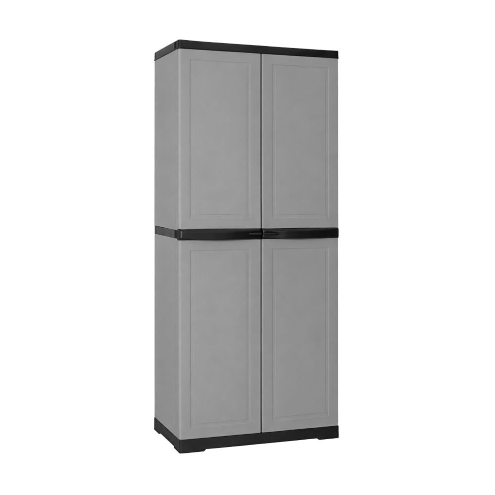 Armadio Slim con 3 Ripiani Regolabili - per Interno, Esterno, Ripostiglio, Organizzazione, Lavabile, Garage, Montaggio Senza Viti, in Polipropilene - Colore Grigio (65X45X178H CM)