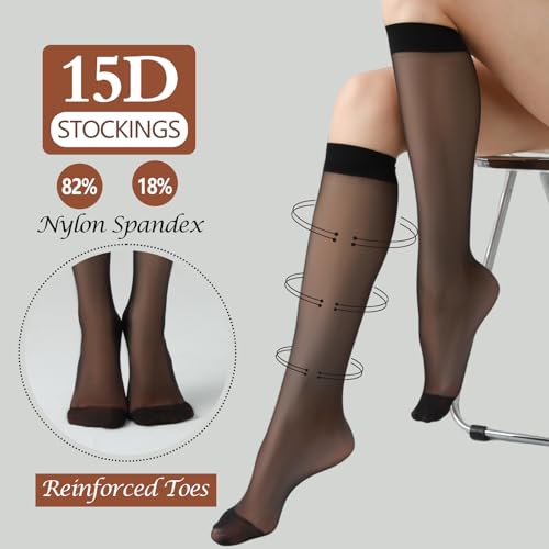 8 Pairs Sheer Knee High Stockings for Women 15D Sheer Socks Nylons Pantyhose for Women with Wide Calf2