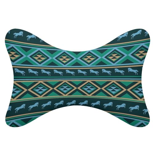 CWECVWE Dog Bone Shaped Travel Neck Pillows Teal Green Native American Tribal Ethnic Western Horse, Memory Travel Car Pillow, Neck Protector Automobile Bone Pillow for Outdoor Travel Office