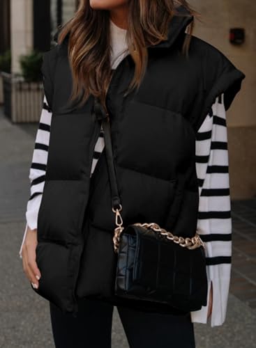 Dokotoo Women's Casual Winter Oversized Puffer Vest Stand Collar Flysleeve Insulated Padded Puffy Jackets Coat with Pockets4