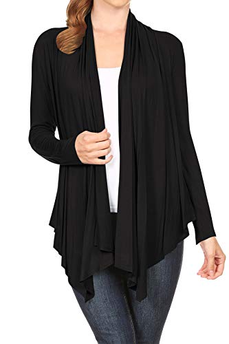 Women's Long Sleeve Comfy Draped Neck Open Front Solid Cardigan S-3XL Made in USA