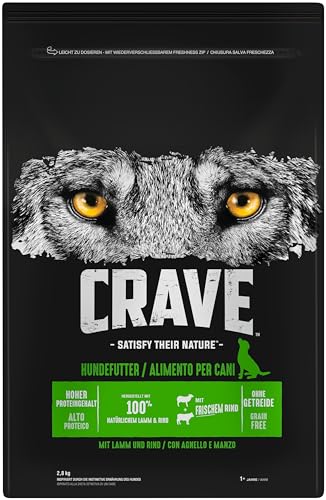 Crave Premium Trockenfutter mit Lamm & Rind für Hunde – Getreidefreies Adult Hundefutter mit hohem Proteingehalt – 3 x 2,8 kg
