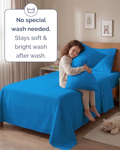 Image of Twin 4 Piece Bed Sheet Set - Soft, Breathable & Cooling Sheets - Royal Blue | Ultra Soft Hotel Luxury Bedding Set with 8-16 Inch Deep Pockets, 1 Flat & 1 Fitted Sheet & 2 Pillowcases, Wrinkle & Fade Free