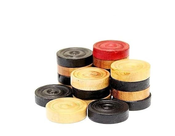 Image of Wooden Carrom Coins Set, Black and Pink, 24 Pieces with 2 Pink, 11 White and 11 Black Coins, for Kids and Adults | Indoore Games