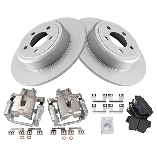 Image of TRQ Rear Brake Pad and Rotor Set Ceramic Solid Rotors Calipers