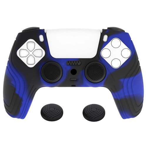 eXtremeRate PlayVital ps5コントローラーに対応用保護カバー、滑り止めコントローラーシリコンスキンケース、ps5コントローラー対応用人間工学に基づいたソフトラバー保護ケース親指スティックキャップ付き【サムライエディション】ブルーやブラ