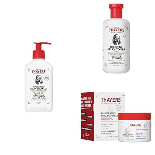 THAYERS Hydrating Milky Face Cleanser, Paraben Free, 8 FL Oz + Milky Toner 12 FL Oz + Barrier Bestie Ultra Whip Cream, Moisturizer, Skin Care for Dry to Very Dry Skin, 2 FL Oz