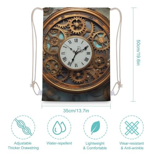 Rusty Steampunk Clock Drawstring Backpack Gym Bag Lightweight Sackpack Gift for Hiking Travel Beach Shopping2