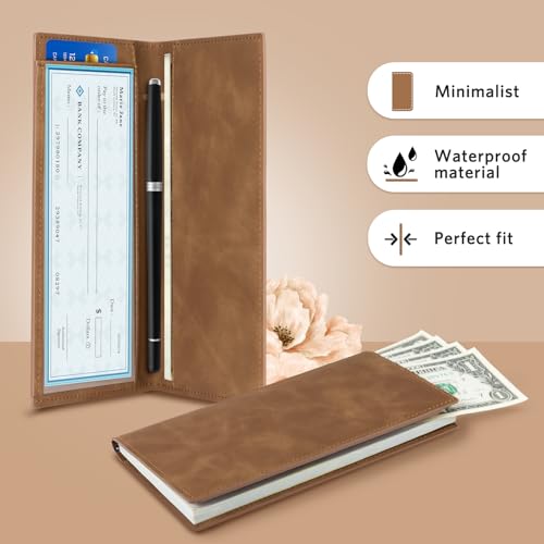 Image of CoBak Checkbook Cover for Women & Men - PU Leather Case with RFID Blocking | Classic Design Check Book Holder for Personal and Business