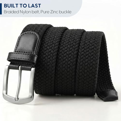 Image of SUOSDEY Men Stretch Braided Belt, Elastic Belt for Jeans Pants Casual Golf Belt 1 3 /8 inch